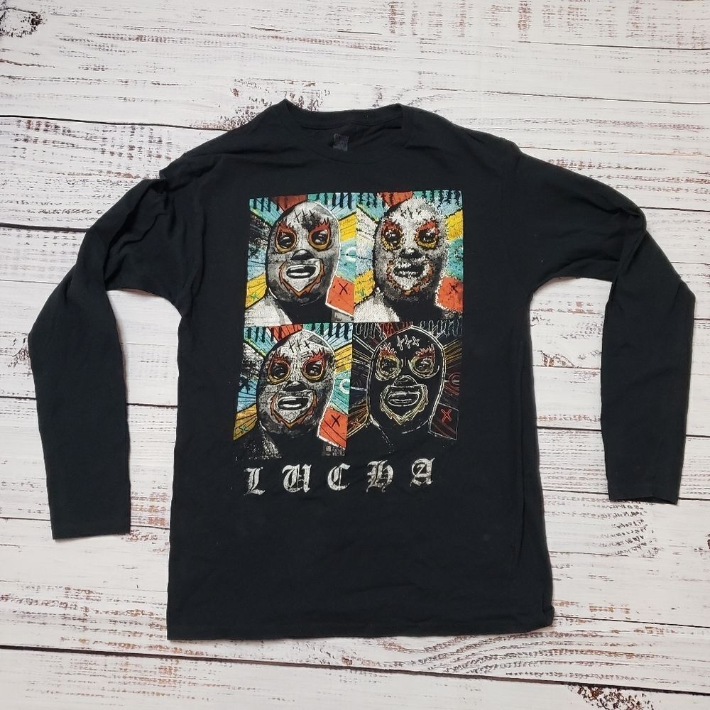 Action Gear Lucha Libre Mexican Wrestling long sleeve T-Shirt Men's Size Medium